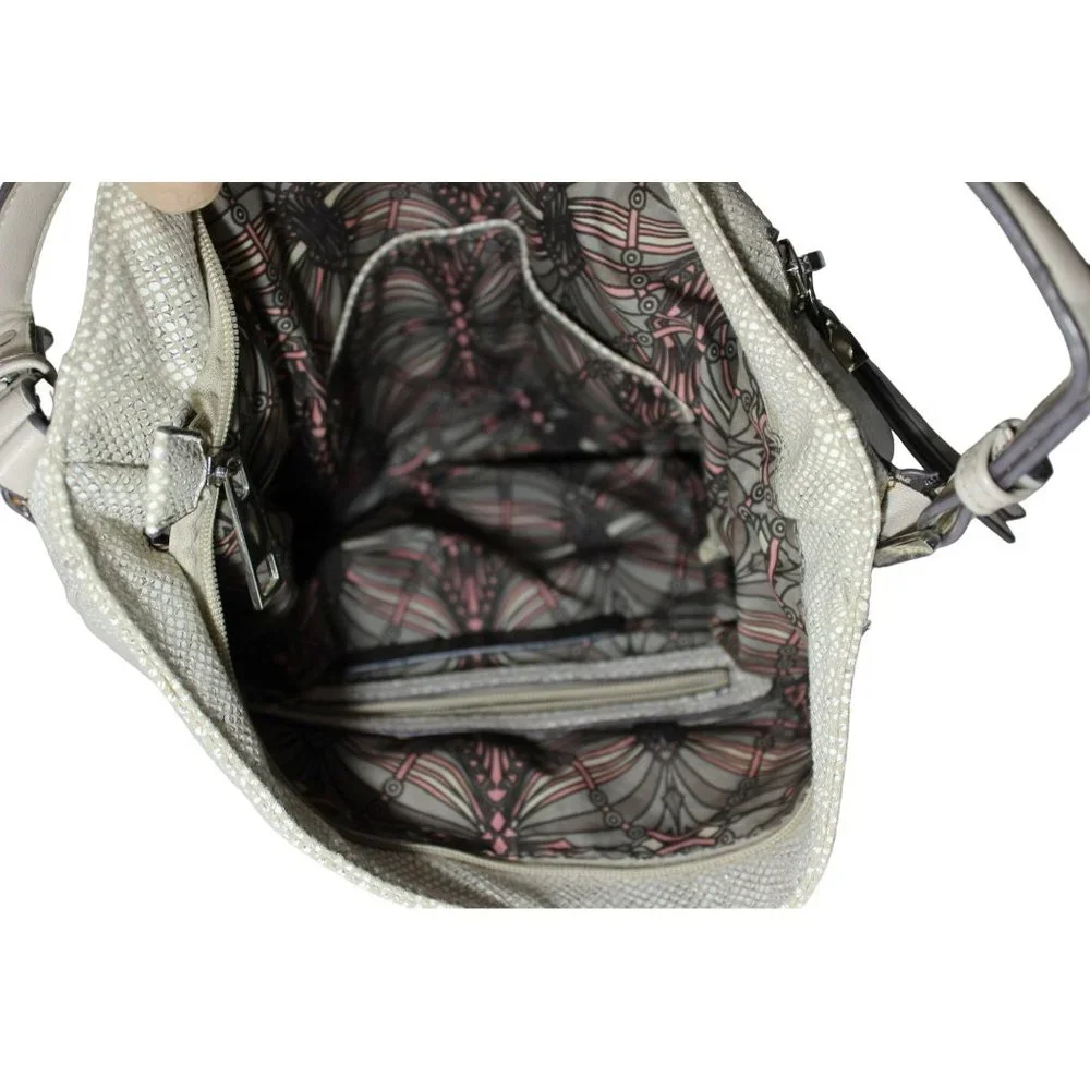 Sondra Roberts Squared Faux Snakeskin‎ Gray Hobo Handbag Purse